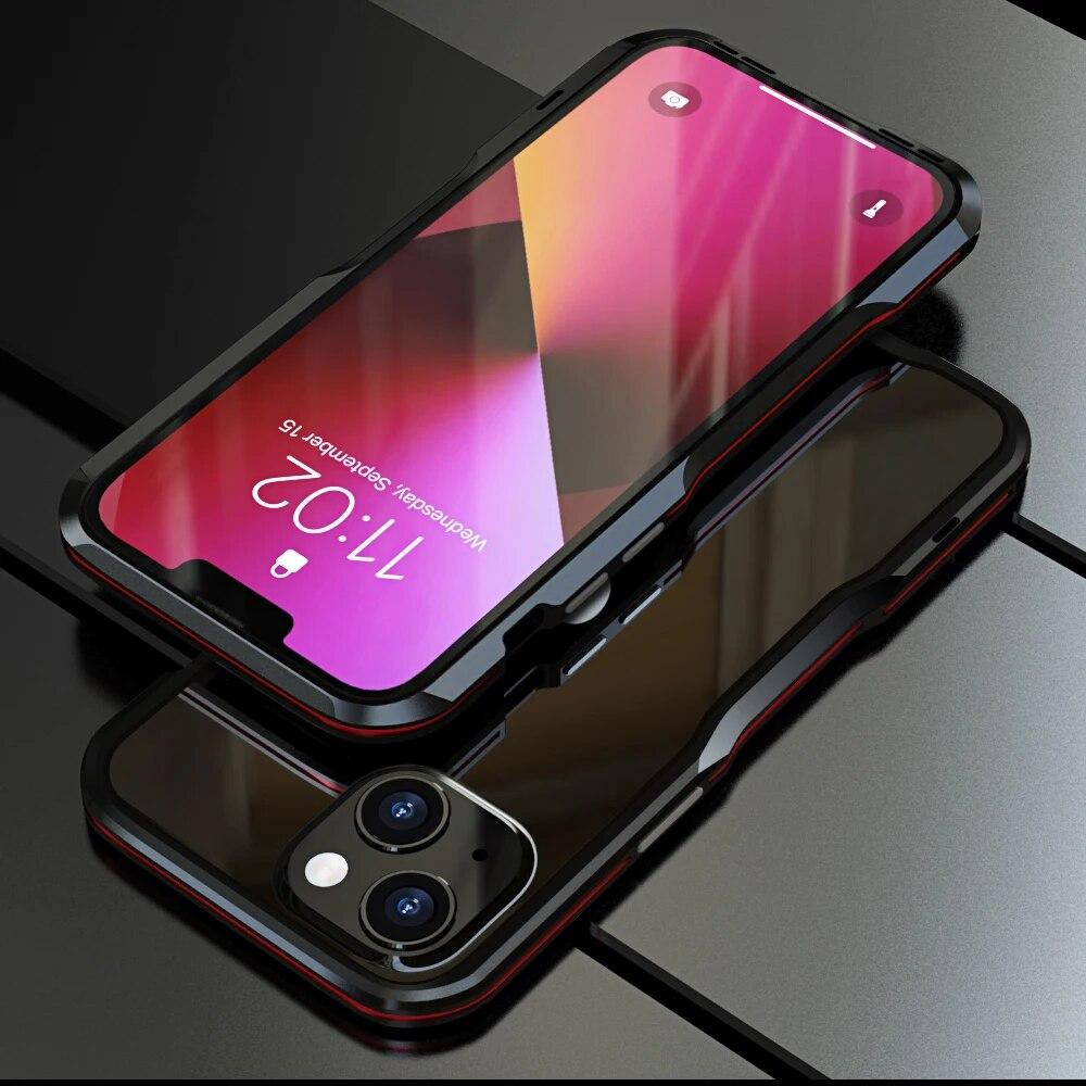 Для IPhone 15 Pro Max 12 11 Pro Max 13 Mini SE2 7 8 Plus XR X XS MAX Противоударная броня, металлический каркас, бампер, необычная алюминиевая крышка корпуса