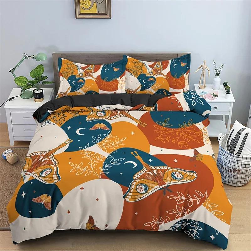 Butterfly Bedding Set Full King Size Hippie Boho Moth Duvet Cover Microfiber Animal Botanical Psychedelic Starry Sky Quilt Cover