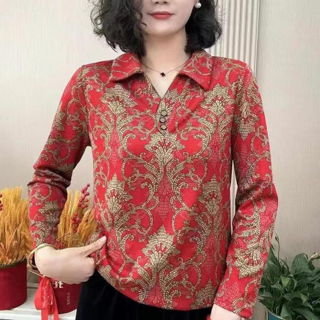 Women's Spring Long-Sleeve Blouse - New Style, Loose Fit for Middle-Aged and Elderly Moms