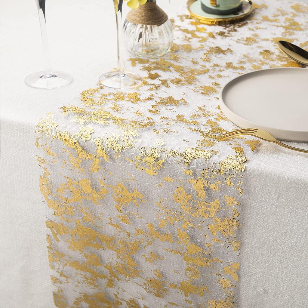 Gold/Silver Glitter Metallic Gold Thin Table Runners Sequin Metallic Foil Thin Mesh Roll Party Wedding Christmas Birthday Decor