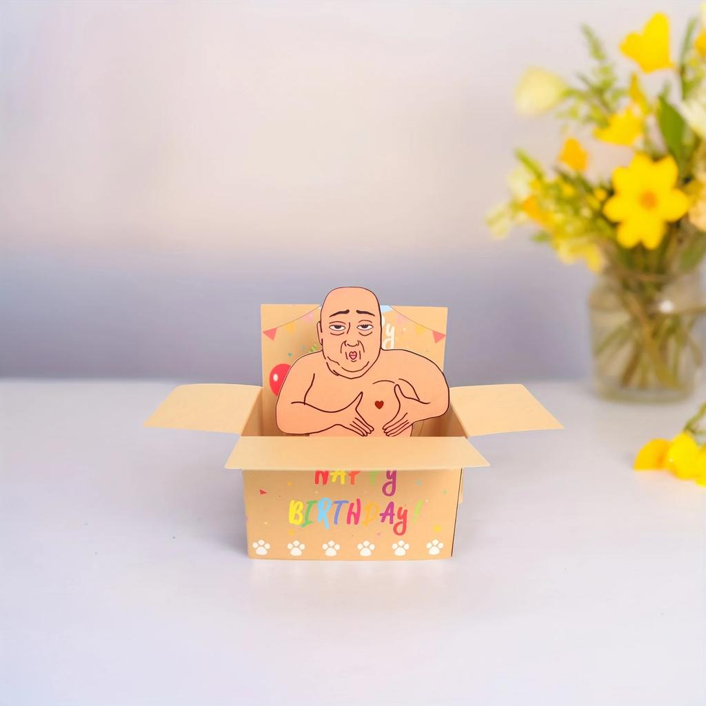 1 шт. Забавная всплывающая открытка «С Днем рождения» - Юмористический 3D дизайн персонажа с шариками-сердечками и конфетти, Причудливая открытка