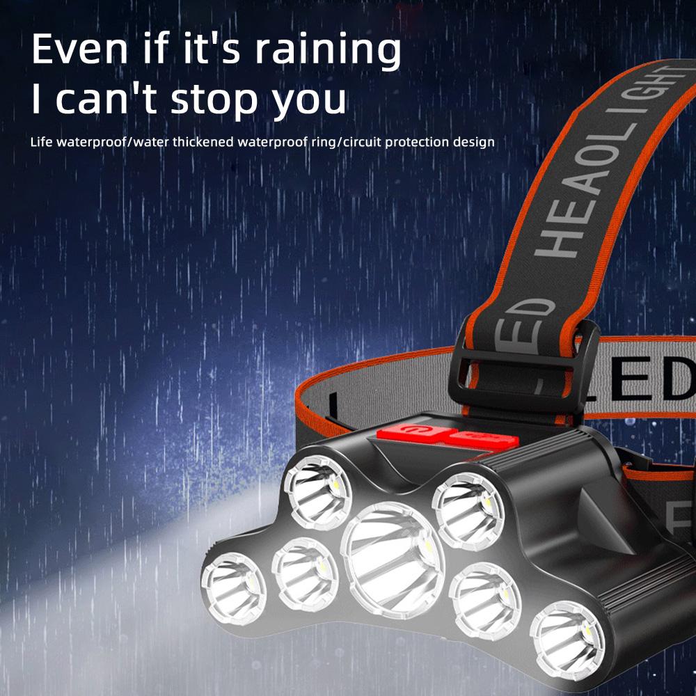 7 LED Headlamp Rechargeable Powerful Head Lamp With Built-in 18650 Battery Outdoor Camping Headlight Head Flashlight