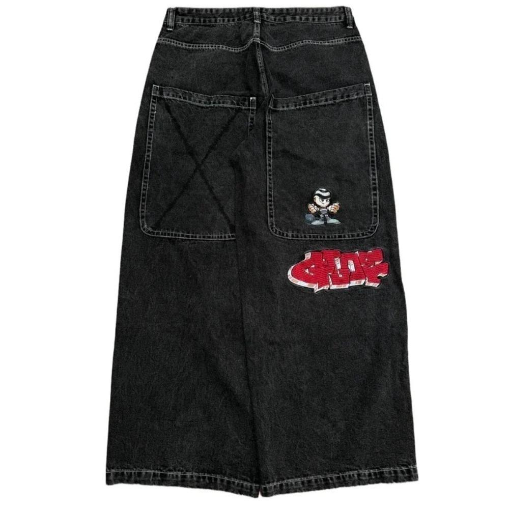 RogueWave Harajuku Goth Fashion Y2K Baggy Jeans Vintage Embroidered High Quality Jeans Men Women Hip Hop Streetwear Casual Wide Leg Jeans