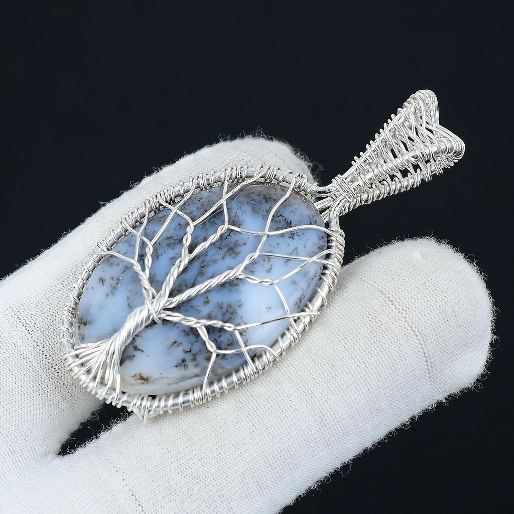 Dendrite Opal Pendant Natural Gemstone Handmade 925 Sterling Silver Pendant, Wire Wrapped Jewelry, Wire Wrapped Pendant Tree Of Life Jewelry