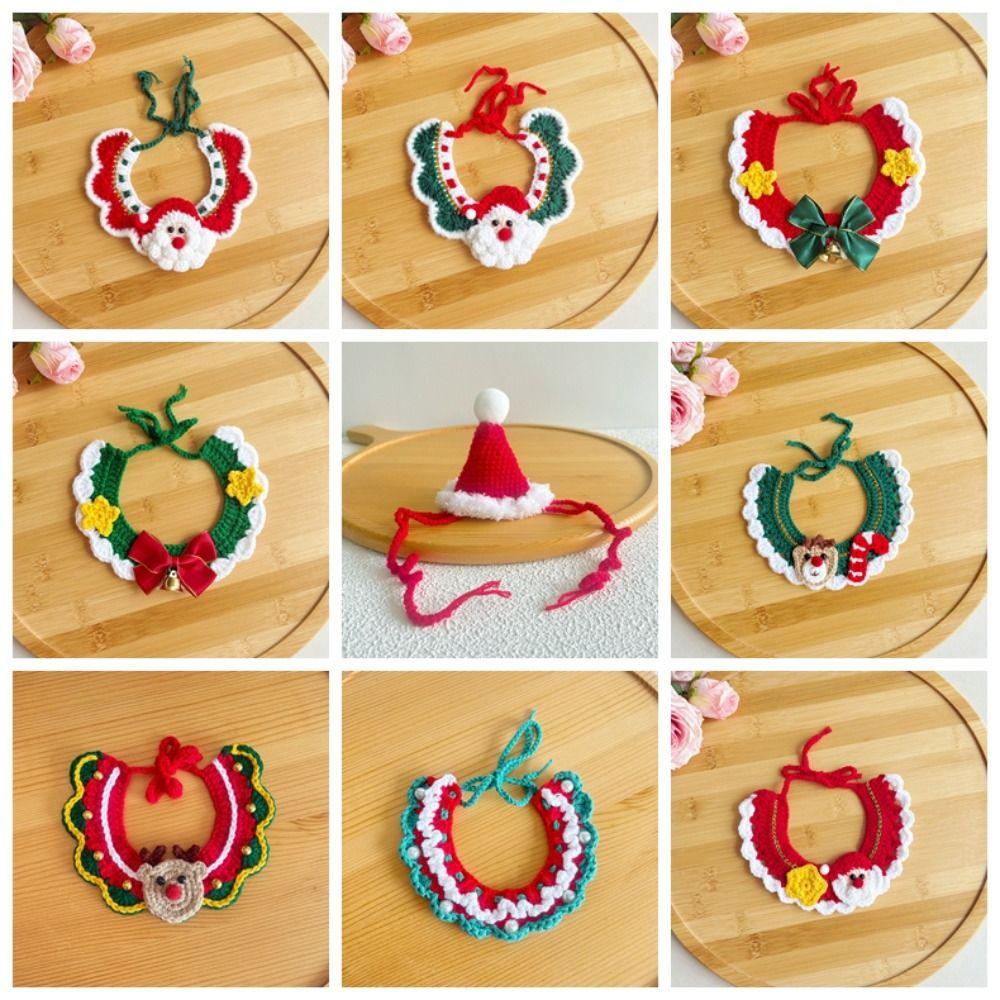 Red Bowknot Christmas Pet Neckwear Yarn Pet Holiday Bib Xmas Puppy Outfit Cat Santa Hat New Year