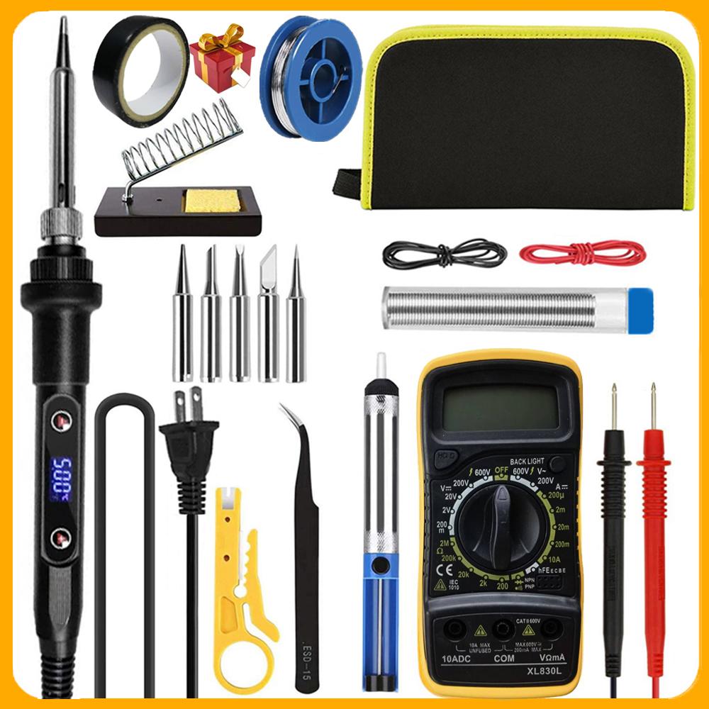 Электрический паяльник, цифровой мультиметр, наборы 22 в 1, 80 Вт, ЖК-цифровой дисплей, головка 180–500 °C, набор для сварки оловянной ручкой
