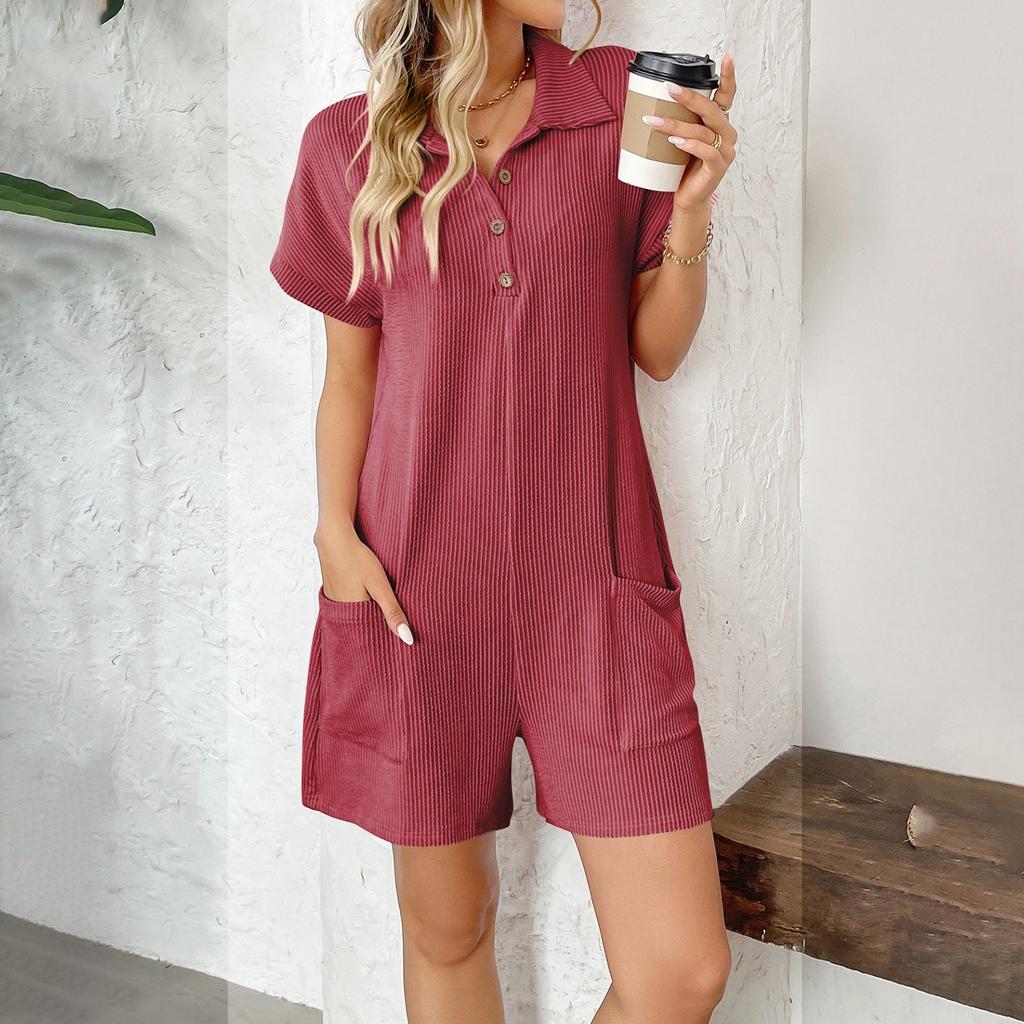 Women's Comfortable Casual Jumpsuit Short Sleeve Top Sweater Jumpsuit Shorts