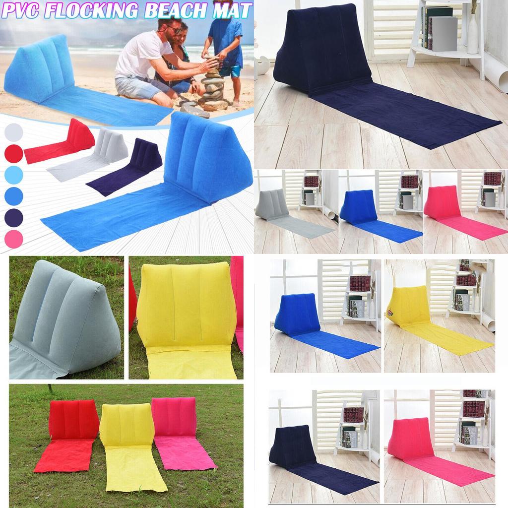 Большая надувная треугольная подушка из ПВХ-бархата для пляжа/кемпинга серая/синяя/розовая