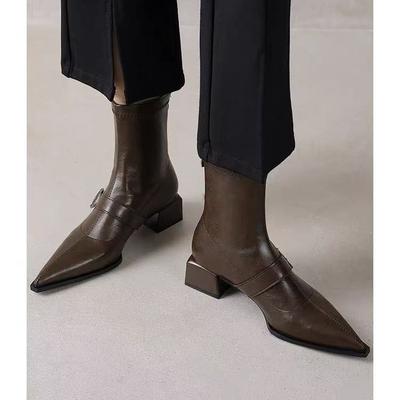 Сексуальные и красивые женские короткие ботинки осень новые заостренный клиновидный каблук темперамент тонкие французские женские ботинки