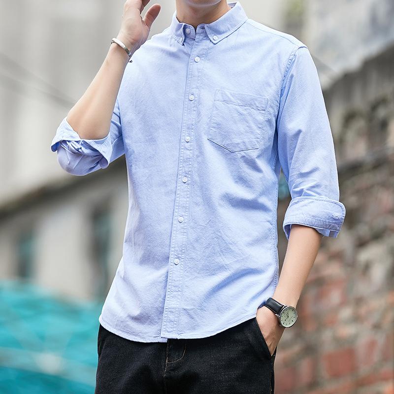 Мужская рубашка из чистого хлопка с длинным рукавом, новая осенняя однотонная мужская рубашка из ткани Оксфорд, повседневная деловая хлопковая рубашка для мужчин