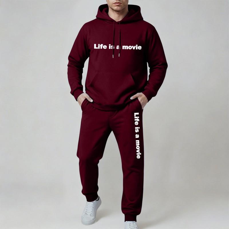 Mens Tracksuit Hooded Zip Sweatshirt Set Casual Sportswear 2 Piece Outfit
