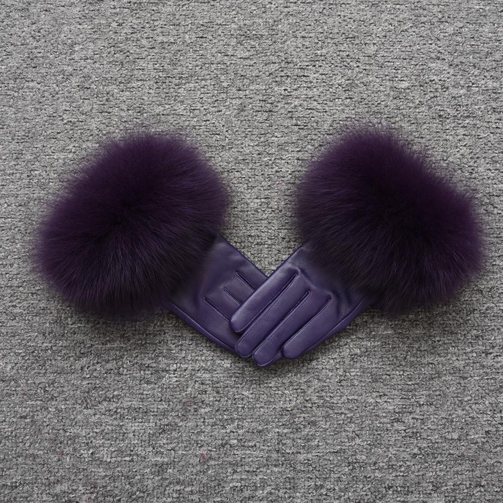 2023 Fashion Outdoor Driving Winter Real Sheepskin Leather Fox Fur Gloves Women