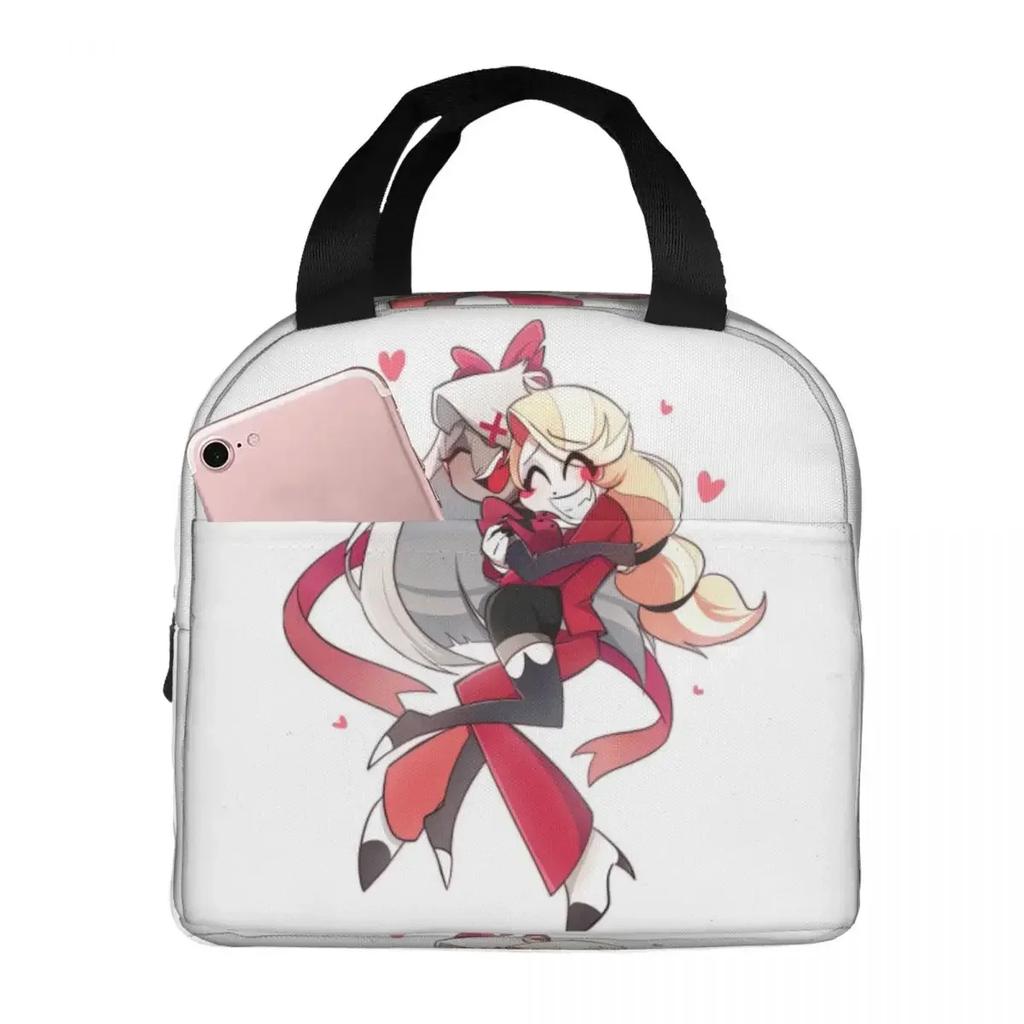 Charlie And Vaggie Valentines Hazbin Hotels Insulated Lunch Bag for Women Cooler Thermal Food Box Tote Lunch Boxes Container