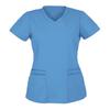 Women Short Sleeve V Neck Soild Tops Pocket Working T-shirts Blouse