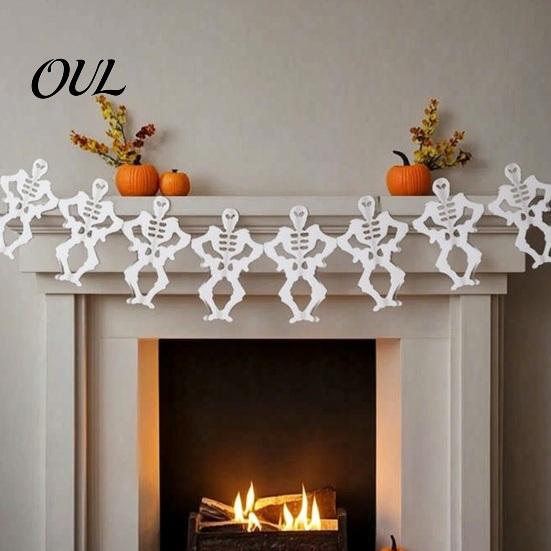 Stair Railing Banner 10FT Halloween Paper Chain Garland Decoration, Spooky Skull Spider Pumpkin Indoor Outdoor Hanging Bunting for Party Door