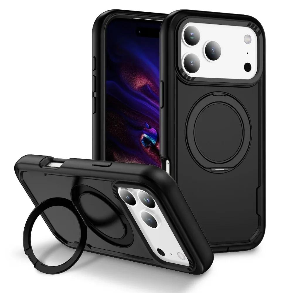 2-IN-1 Rugged Armor Wireless Charge Case For iPhone 17 Air 16E 15 14 Plus 13 12 11 Pro Max Metal Magnetic Holder Anti-Fall Cover