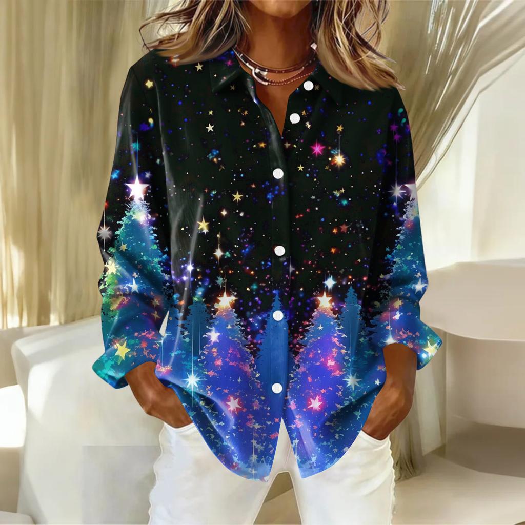 Women's Shirt With Floral Print Buttons, Long Sleeved Casual Regular Shirt Blouses Casual Plus Size Basic Tops