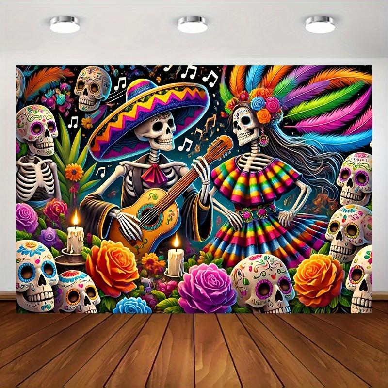 1 piece, Dia de los Muertos celebration banner and festive vibrant polyester background fabriczyc
