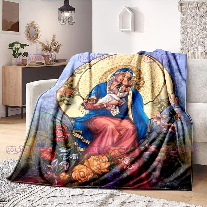 Religious Blessed Virgin Mother Mary Fleece Warm Soft Throw Blankets Fuzzy Bed Blanket for Couch, Bed, Sofa Ultra Warm and Cozy