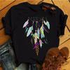 Women Black T Shirt Watercolor Dreamcatcher Printed Tops Tee Female Casual Tops Ladies Fashion T-shirt Woman Tops Tee Clothe