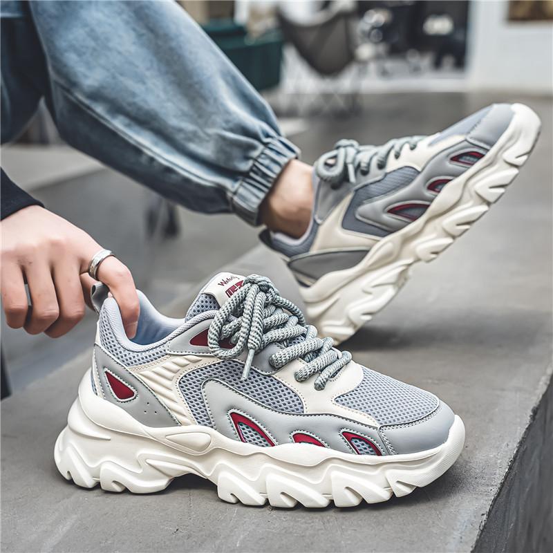 Men's Shoes New Summer Breathable Mesh Shoes Platform Casual Men's Spring and Autumn Black Platform Running Sports Dad Shoes