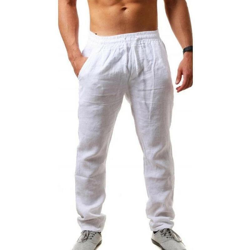 Men'S Hip Hop Breathable Cotton Hemp Sports Pants Trendy Fashion Solid Color Simple Thin Casual Pants