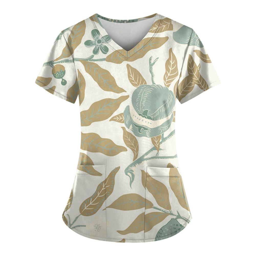 Женская футболка с принтом ивы, V-образный вырез, униформа медсестры, удобная женская футболка с коротким рукавом