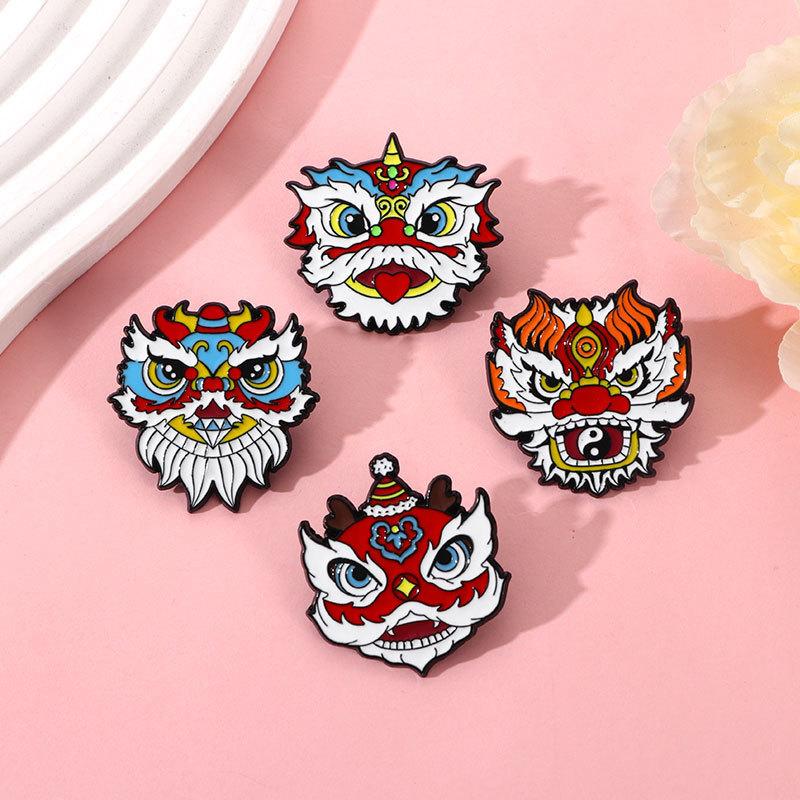 Праздничный значок в виде головы льва из мультфильма, аксессуары для воротника из сплава с каплями масла, брошь «Танец льва»