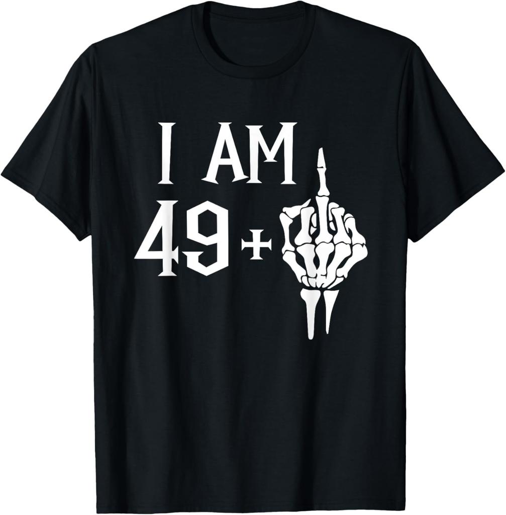I Am 49 Plus 1 Middle Finger Skeleton 50th Birthday T-Shirt