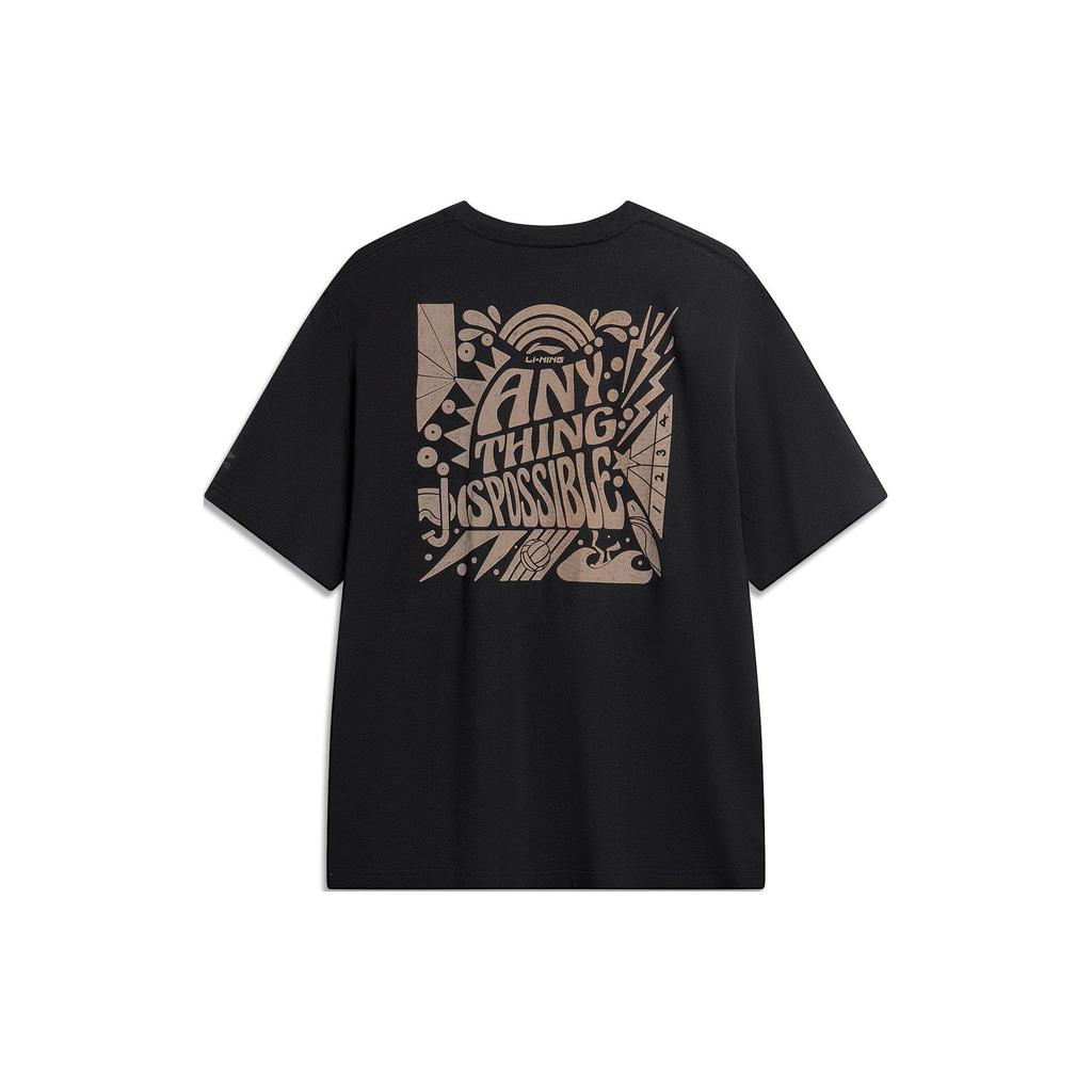 Li-Ning Удобная круглая горловина впитывающая пот футболка с коротким рукавом и буквенным принтом мужские топы черные AHSU305-4