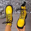 Fashion Lace-up Patent Leather Trifle Platform Heeled Booties Plus Size Women's Boots