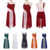 Girls Lyrical Dance Costume Modern Contemporary Dancewear Sleeveless Mesh Shoulder Straps Leotard Dress