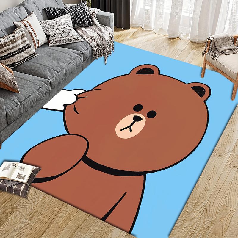 Brown Cute Square Area Rug, Non-Slip Floor Mat for Living Room, Perfect Gift for Fans