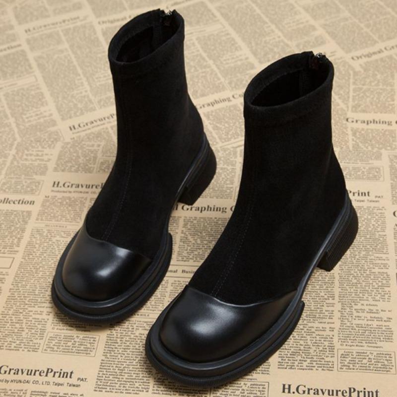 Женские замшевые ботильоны на среднем каблуке, плюшевые туфли на зимнем каблуке 2025 года, модная офисная обувь на толстом каблуке, модные прогулочные нескользящие ботинки Mujer