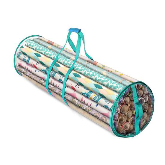 Gift Wrap Roll Bag Clear Wrapping Paper Storage Bag Holiday Wrap Organizer Tote with Handles
