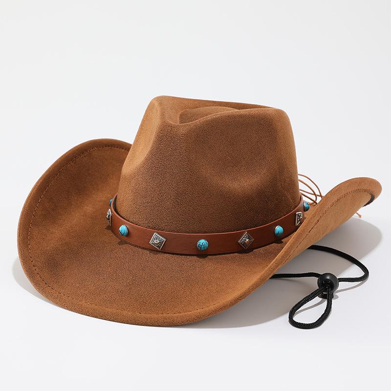 Autumn and winter men's gentleman's hat suede western cowboy hat big eaves hat men's women's belt top hat