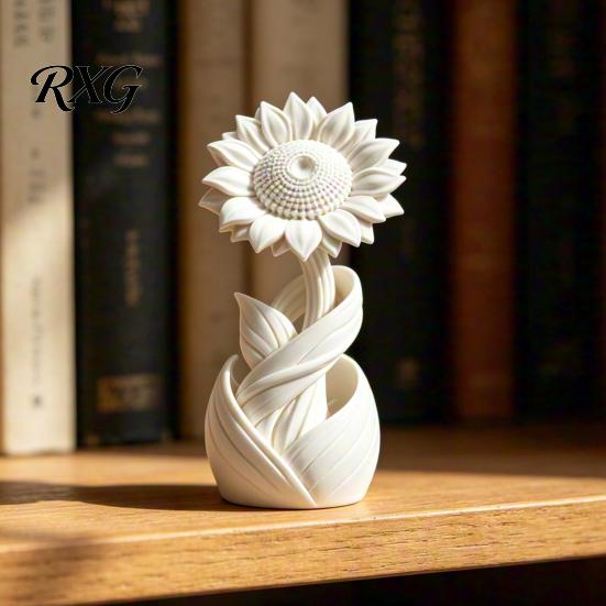 White Matte Floral Statue 3D Printed Sunflower Ornament, Nordic Style Flower Desk Decor, Ornament Aesthetic Table Shelf Decoration, Minimalist