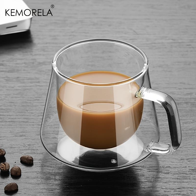 KEMORELA 4 шт. Двойная стенка Стеклянная Кофейная Чашка С Ручкой Изолированная Прозрачная Кофейная Чашка Двойная стенка Посуда для Напитков Чай Молоко Латте