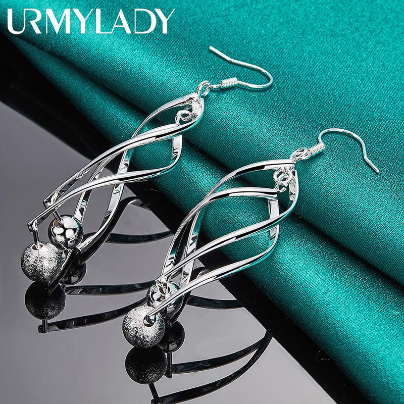 Серьги из стерлингового серебра 925 пробы с двойными волнами и бусинами для женщин, модные свадебные и помолвочные очаровательные ювелирные изделия