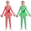 Girls Striped Jumpsuit Round Neck Long Sleeve Sequin Dance Leotard Christmas Party Wear