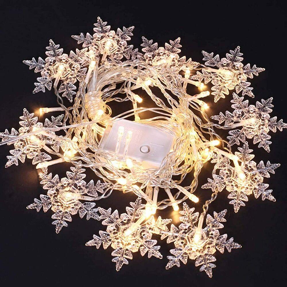 Home Outdoor Holiday Christmas Decorative Wedding String Fairy Curtain Garlands Strip Party Lights(19 Snowflake String)
