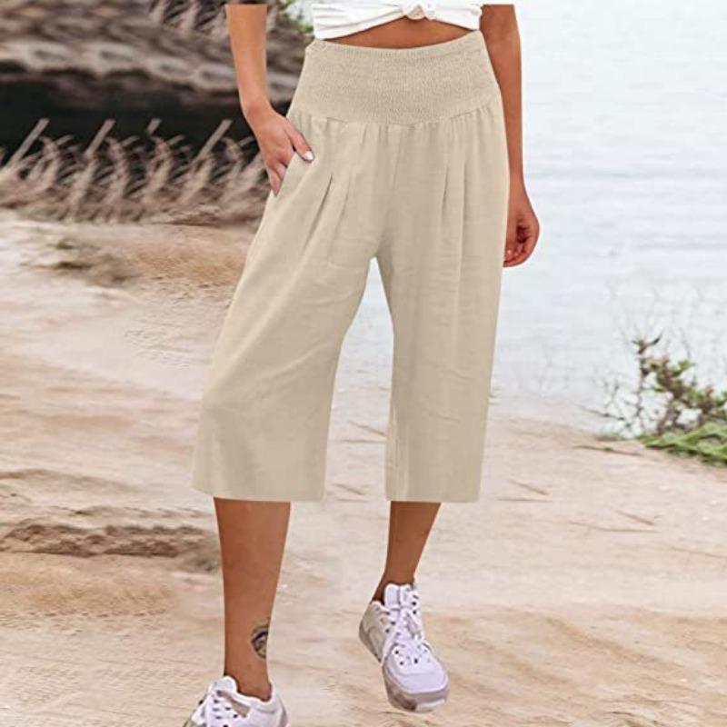 Women's Casual Loose Wide Leg Seven-tenths Pants for Summer Fashion Comfortable Breathable High Waist