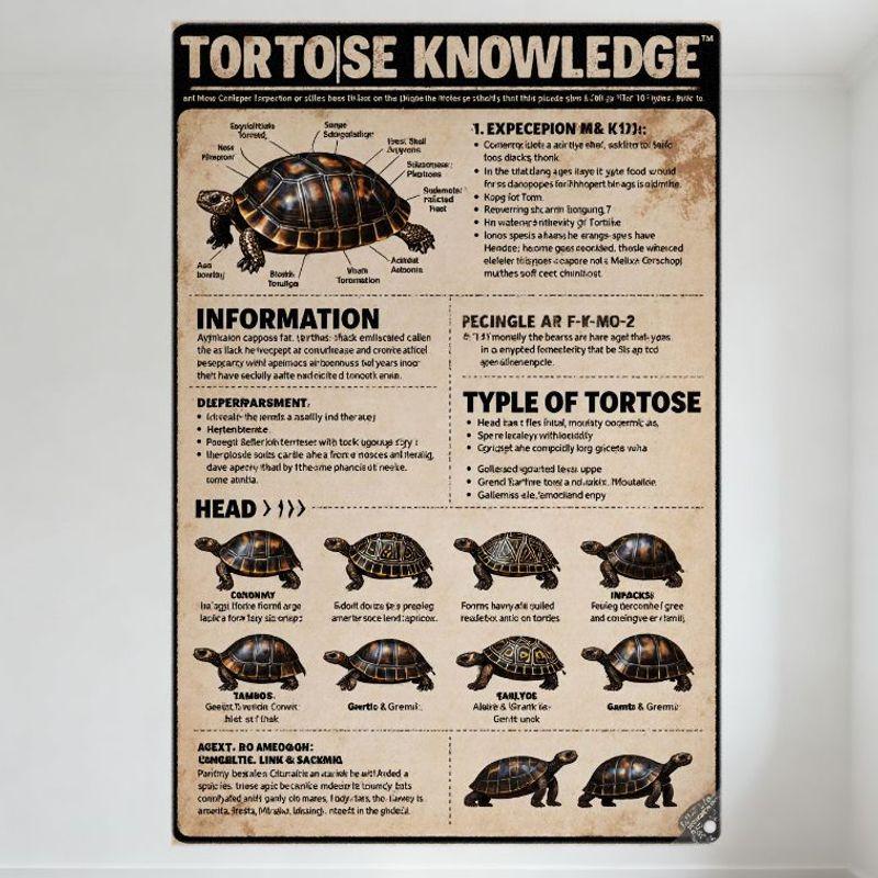 TORToise KNOWLEDGE Tortoise Species Info Tin Sign Educational Beige Black Poster for Tortoise Care Enthusiasts Home Office Decor