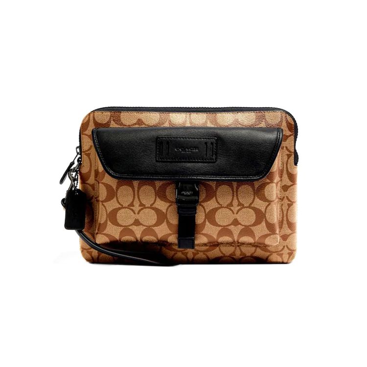 Coach Ranger 26 Модный Универсальный Классический Кошелек-Клатч Кожаный с Принтом Узора C Пряжкой Мужские Кошельки Средний Коричневый 2811-QBTN2