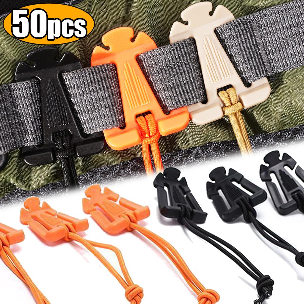 Fixing Webbing Straps Clips with Elastic Rope Durable Tactical Gear Secure Triangular Buckle Backpack Clamp Carabiner Gear Tools