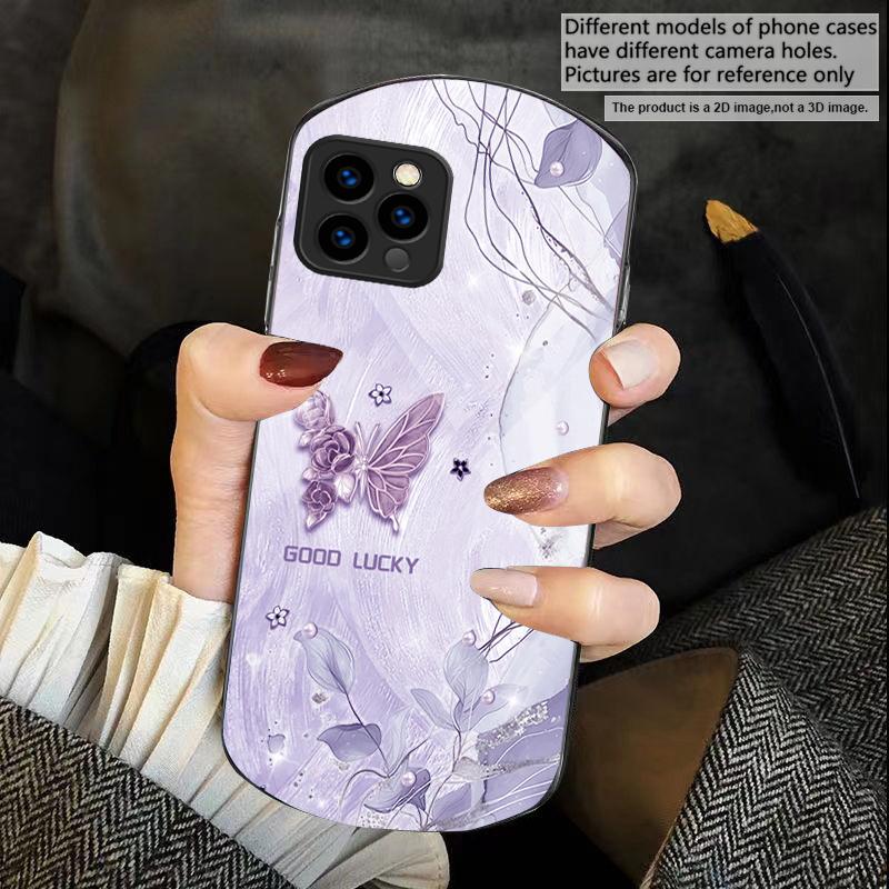 Роза Мода Бабочка Для iPhone 17 Air 16 15 14 Pro 13 Plus 12 mini 11 Pro Max XR X 7 8 Эллиптический Закаленное Стекло Чехол для Телефона