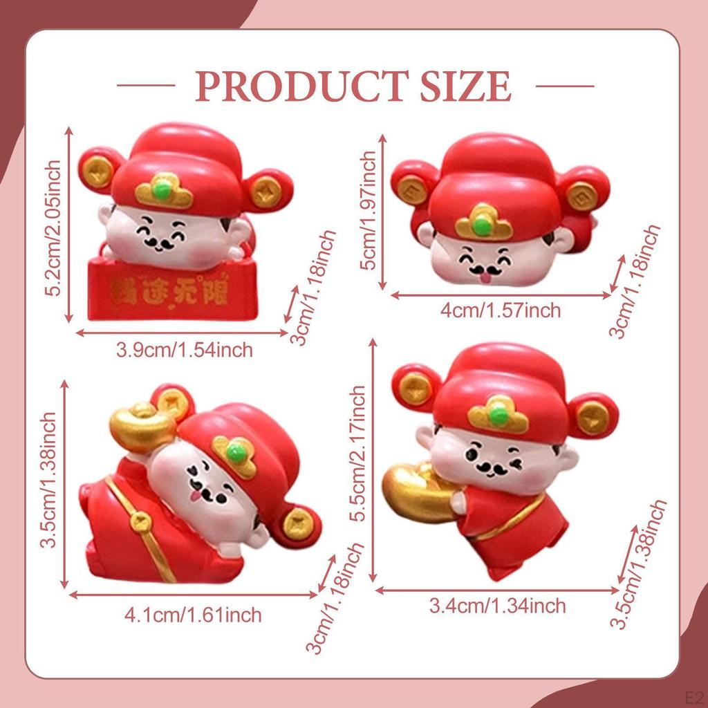4x Mini God of Wealth Statues Resin Figurines Collectible Funny Stylish Computer Decoration for