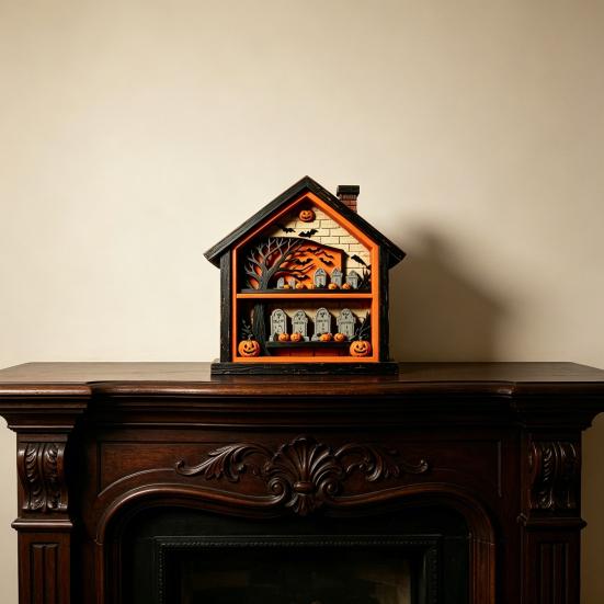 Halloween Wooden Table Sign Ghost Skeleton Block Spooky House Shape Sign Rustic Farmhouse