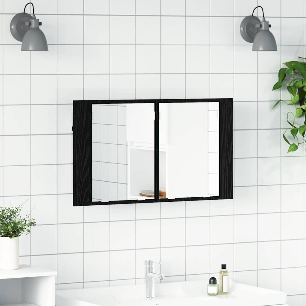Bathroom Mirror Cabinet Black Oak Effect 80 x 12 x 45 cm