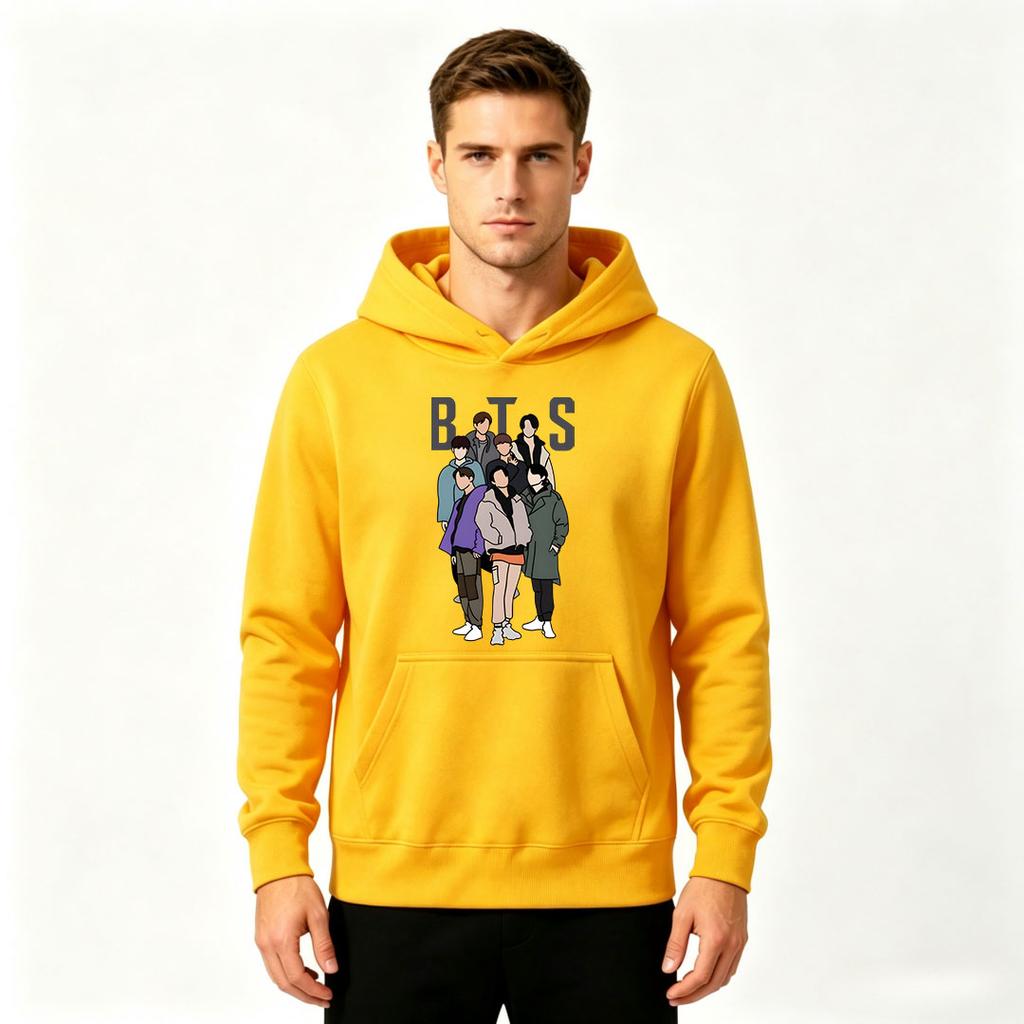Men's Fashion BTS Group Print Pullover Hoodie Casual Long Sleeve Warm Hooded Sweatshirt